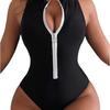 Women's Halter Neck Zip Front One-Piece Swimsuit Tummy Control Bathing Suit