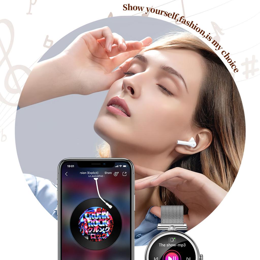 AK73 Damski Smartwatch Monitor Sportowy Wodoodporna Bransoletka z Paskiem z Siatki Stalowej