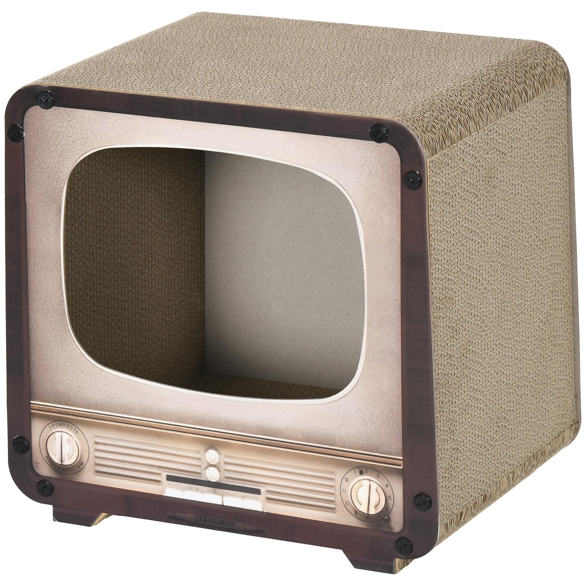 Maison-Griffoir Chat Forme TV 2 en 1 Avec Herbe à Chat Pour Chats d'Intérieur Marron
