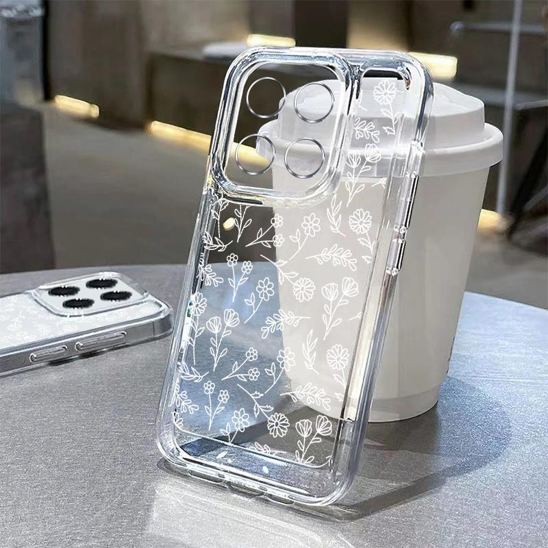 For Redmi Note 14 13 14C Case Sketching Line Flower Print Clear TPU Soft Cover For Funda Xiaomi Redmi Note 14 Pro 5G 13 12 11