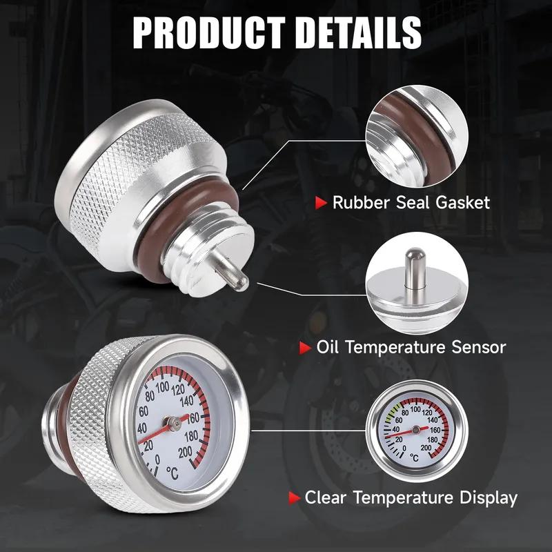 Auto Bike Thread Size M20x2.5 Motorcycle Fuel Tank Caps With 35MM Oil Temperature Gauge 0-200 Pointers Thermometer Cap Cover