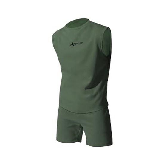 Anmur jersey set mens summer clothing tank top + shorts running training comfortable pockets adjustable waist solid color breathable casual sweat