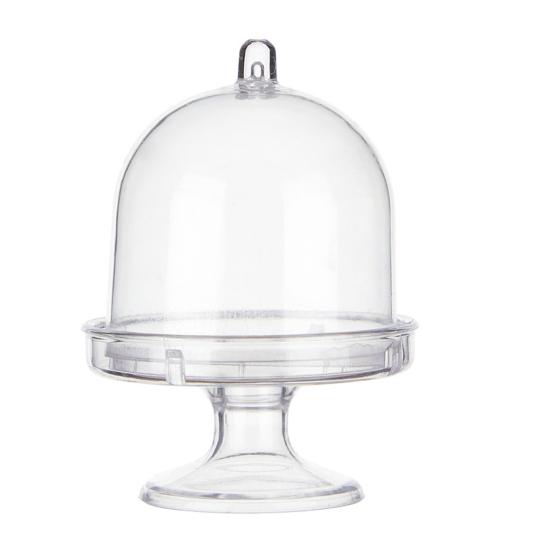 Mini-Kuchenständer aus Kunststoff mit Kuppelhaube Klar Dessert Cupcake Ausstellungsständer Schokoladen-Süßigkeiten-Platte für Geburtstag Feiertag Babyparty Teeparty Zubehör