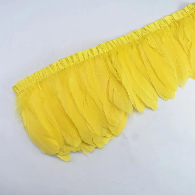 1 Метр Цветная Отделка из Гусиных Перьев Настоящая Отделка из Гусиных Перьев Бахрома с Кисточками Лента Белый Черный Перья Поделки Аксессуары для Одежды жёлтый