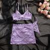 Lavender Lace Lingerie Set With Bra Skirt Bow And Matching Panties