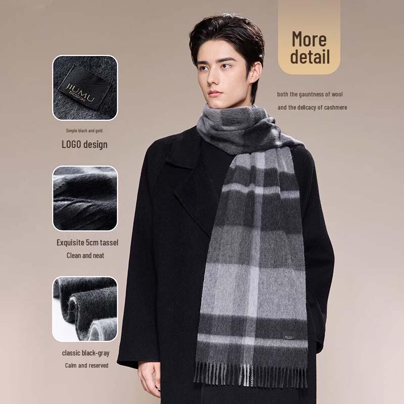 JIUMU Men's Plaid Wool Scarf