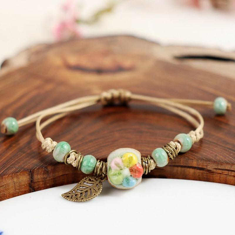 

Керамический браслет ручной работы с листьями подсолнечника, регулируемые украшения в стиле бохо для женщин, винтажный этнический подарок A15