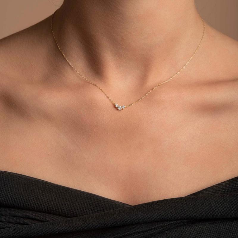 925 Sterling Silver Plating 18K Gold Inlaid Three 5A Zircon Pendant Necklaces for Women Fashionable Temperament Simple Jewelry
