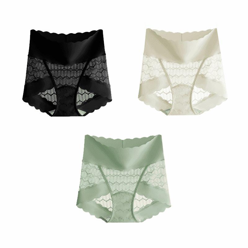 Popular Seamless High-Waisted Light Lace Tummy Control Silk Panties for Women