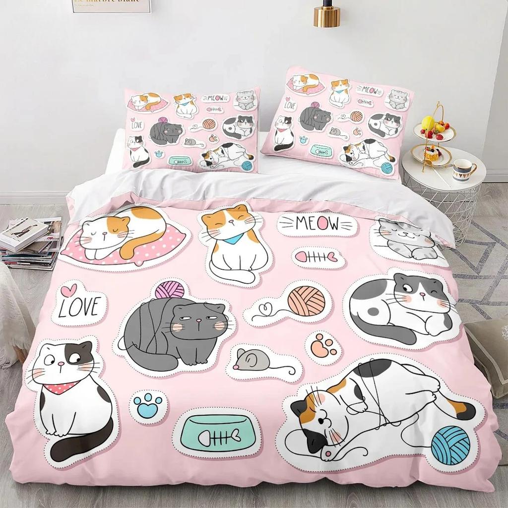 Cartoon Animal Cat Quilt Cover 3D Printed Large Print Double Size Quilt Cover Bedding Set Single Set for Boys and Girls Adult