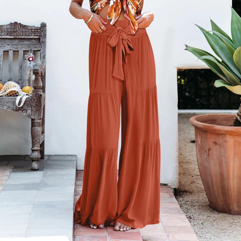 Women's Casual Fashion All-match Daily Pleated Wide-leg Monochrome Trousers