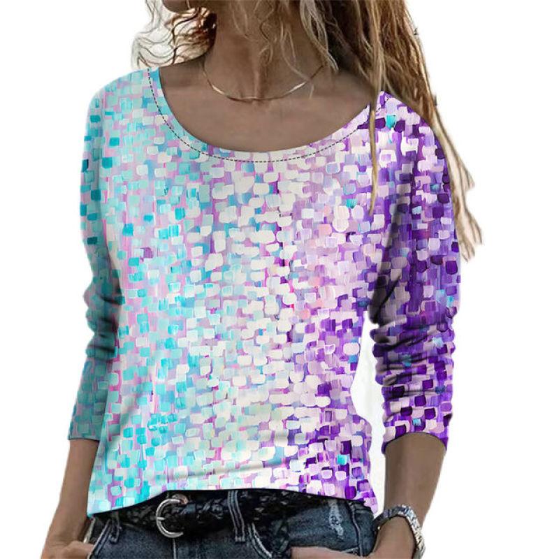 Women's T-shirt Tee Casual Holiday Weekend Simple Abstract Painting Tshirt Tee Long Sleeve Round Neck Oversized