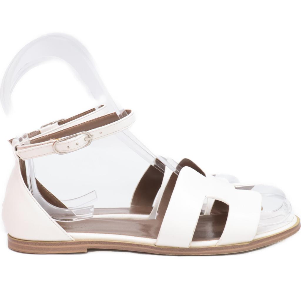 HERMES H182138Z Santorini H motif ankle strap flat sandals / shoes 35 whiteUsed