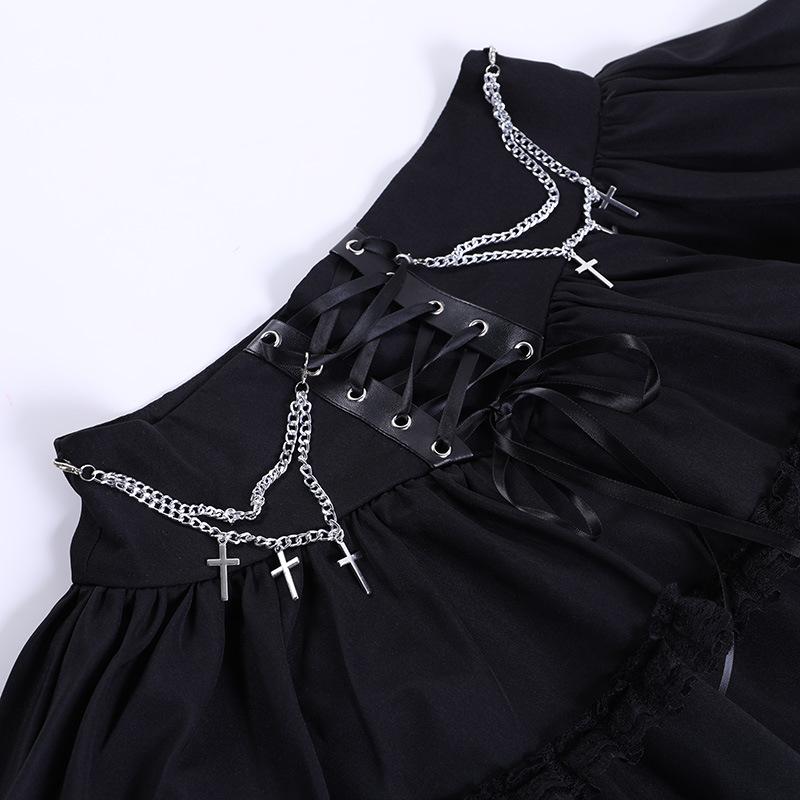 GMXIA Trend letnej halloweenskej párty Slim-fit Chain Cross Dvojitá gotická polovičná sukňa pre ženy
