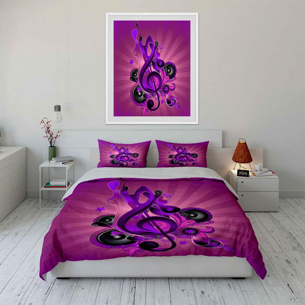 Music-Themed Purple Design Set Multiple Sizes Kid'S And Adults' Bedroom Exquisite 3Pc Bedding Set, Gift