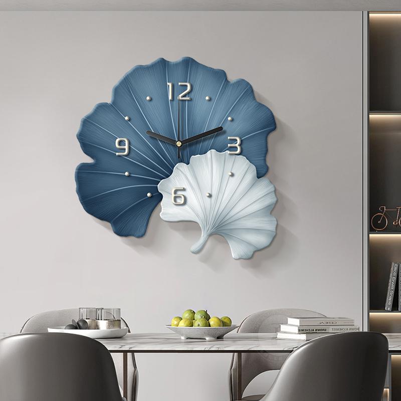 BEPAN Ginkgo Leaves with Clocks, Wall-mounted Restaurant Decorative Paintings, Creative Background Walls, and Home Decoration Clocks