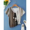 3D Printed Women's V-neck T-shirt with Kitten Pattern Versatile Summer Fresh Women's Edition T-shirt Breathable Machine Washed Outdoor Top