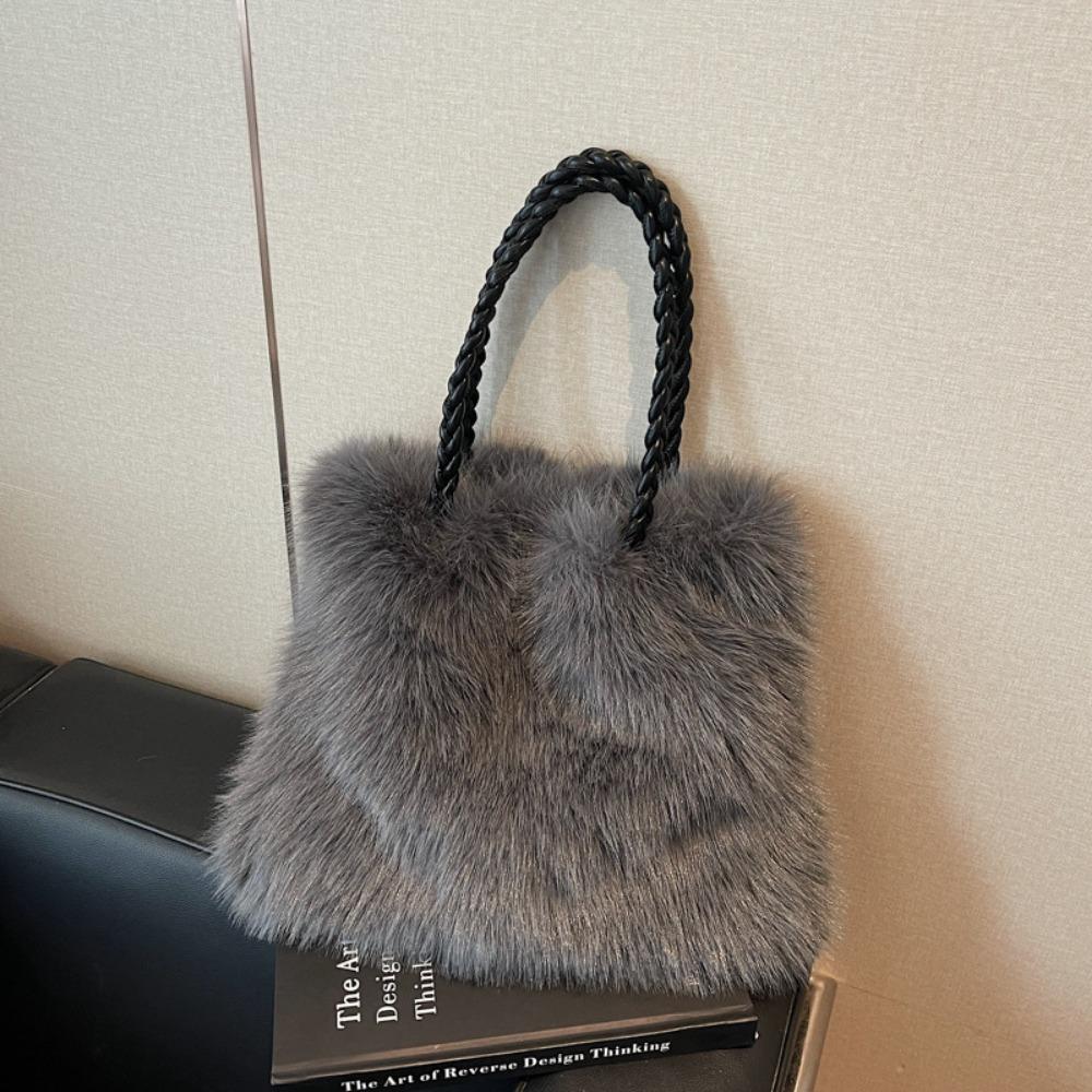 Fashion Furry Shoulder Bag Autumn Winter Tote Handle Bag Large Capacity Storage Bags Women Handbag