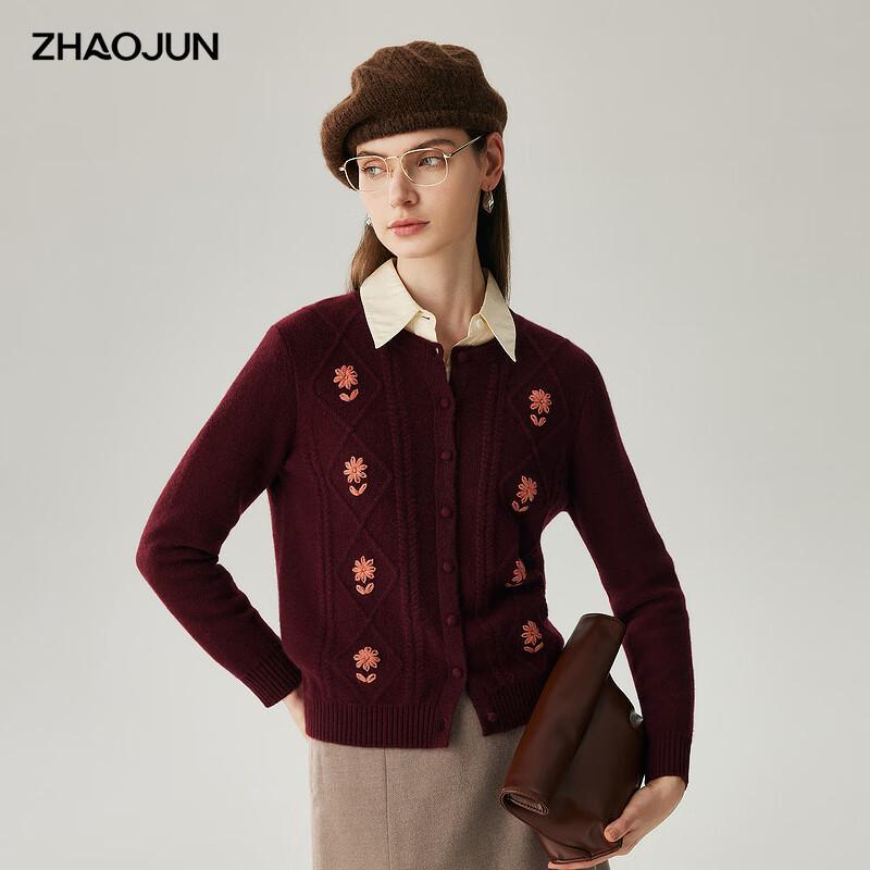 

Zhaojun Women s Embroidered Cashmere Cardigan Sweater M