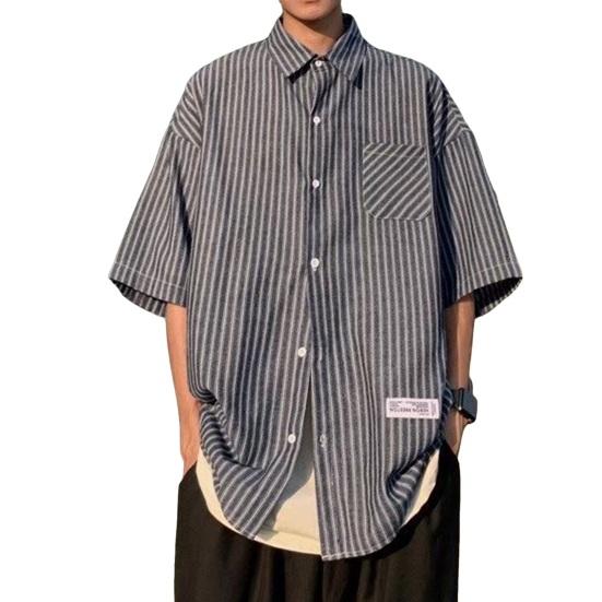 Sommer Herren Hemd Button-Down Reverskragen Gestreifte Strickjacke Kurze Ärmel Strickjacke Locker Mittellang Lässig Alltagskleidung Büro Business Top