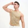 Herren Pailletten Weste Funkelnd Rundhals Ärmellos Shirt Durchsichtig Sexy Tanktop für Musikfestival Rave Nachtclub Bar Party