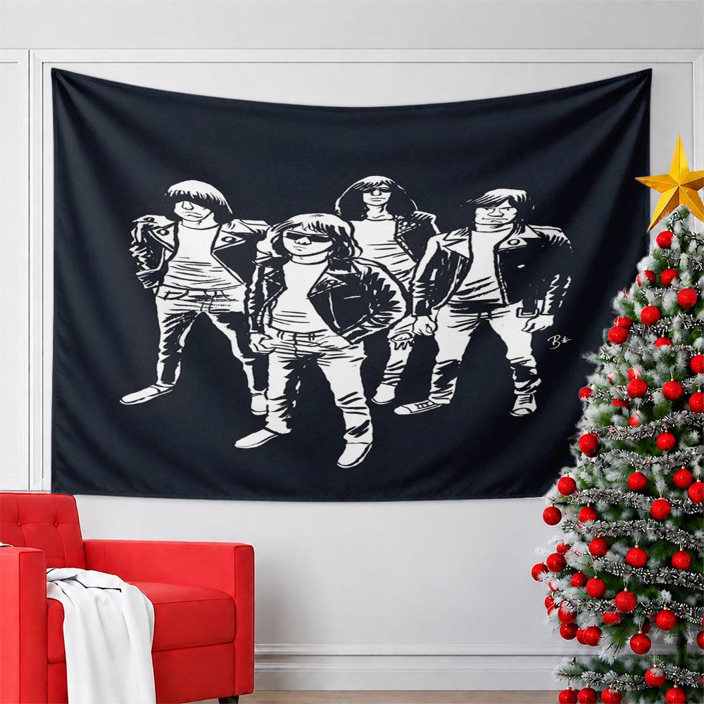 Rock Band Cartoon Style Illustration Pattern Wall Hanging Tapestry Decorative Tapestry Home Decor for Bedroom and Living Room