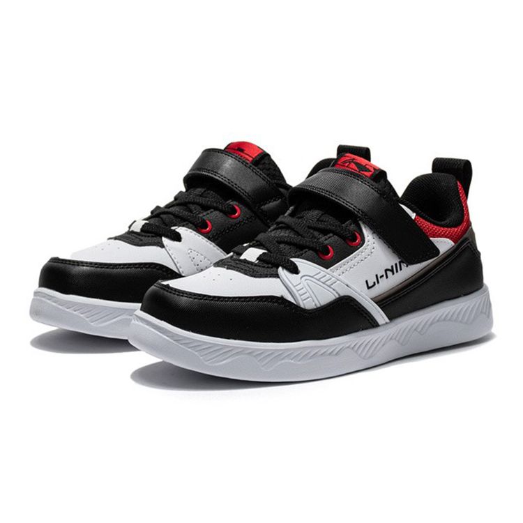 Li Ning Casual Comfortable Shock Absorbing Wear Resistant Lightweight Low Top Kids Skate Shoes Kids Sneaker Black YKCS032-1