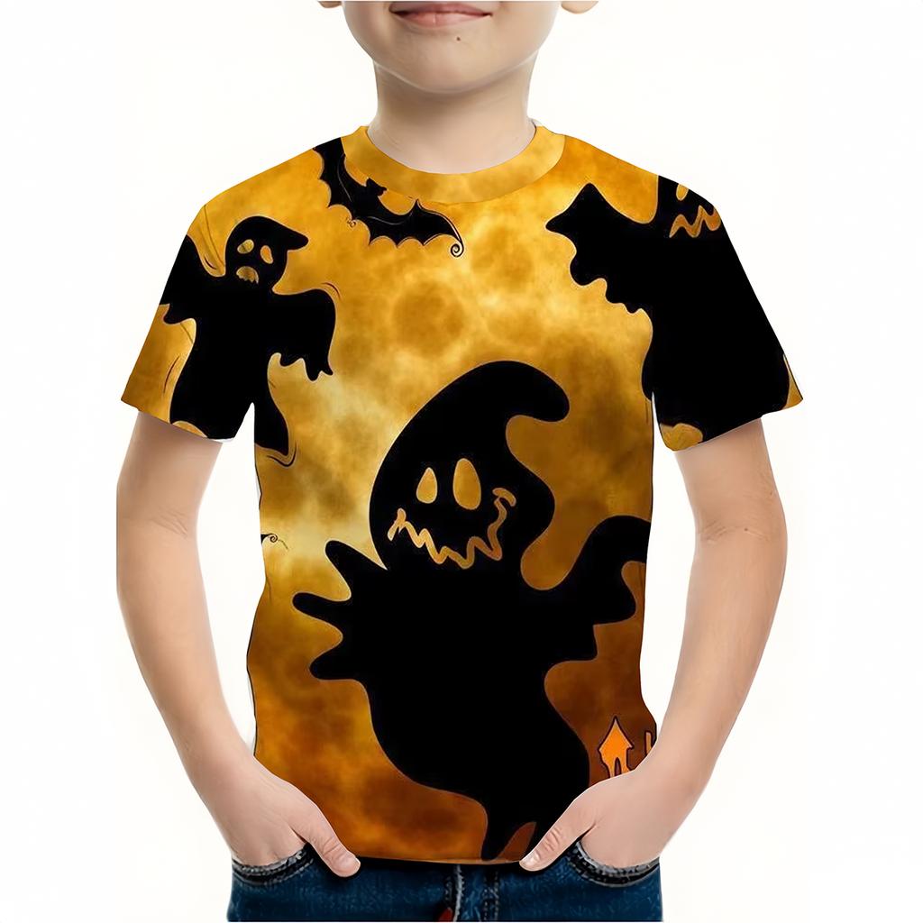 Kinder Halloween 3D Bedrucktes T-Shirt Modisches Mädchen Jungen Kurzarm T-Shirt Halloween Geschenk für T-Shirt