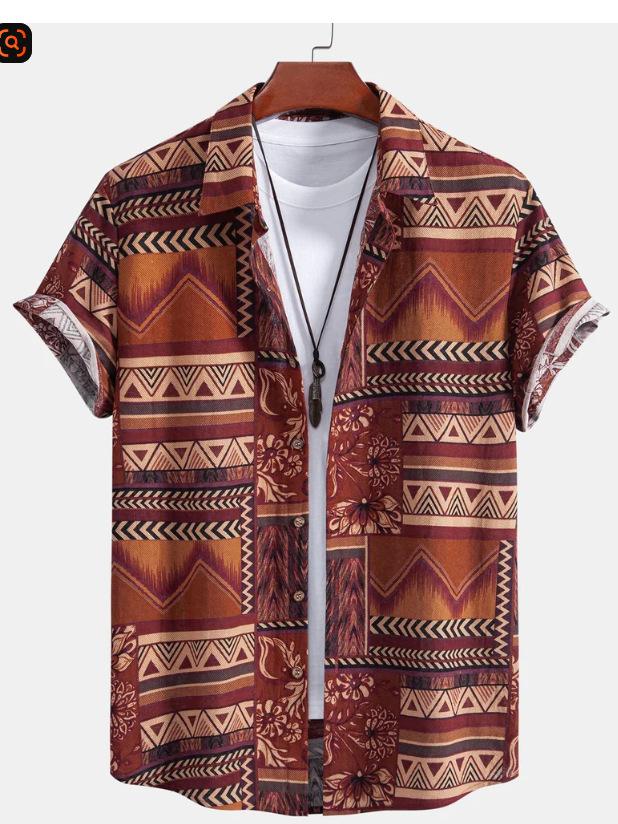 

Men s Plus Size Loose Summer Short Sleeve Shirt Vintage Geom 5XL