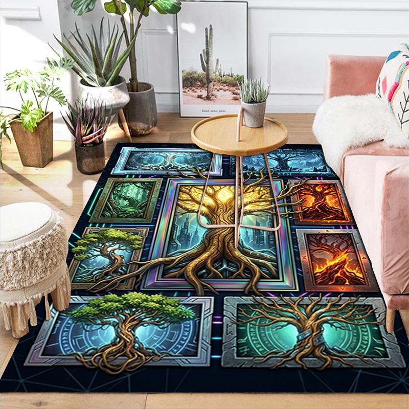 Tree Elements Pattern Rug Floor Mat for Living Room or Bedroom Soft and Comfortable Carpet a Gift for Birthday and Holiday.