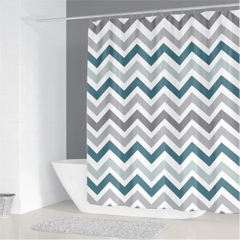 200x180cm Badezimmer Wasserdichter Duschvorhang Einfacher geometrischer Musterdruck Polyester Heimdekorationsvorhang mit 12 Haken