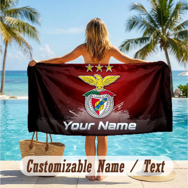 Custom Text Beach Towel, Soft Absorbent Swimming Multi-use TowelBenfica FC
