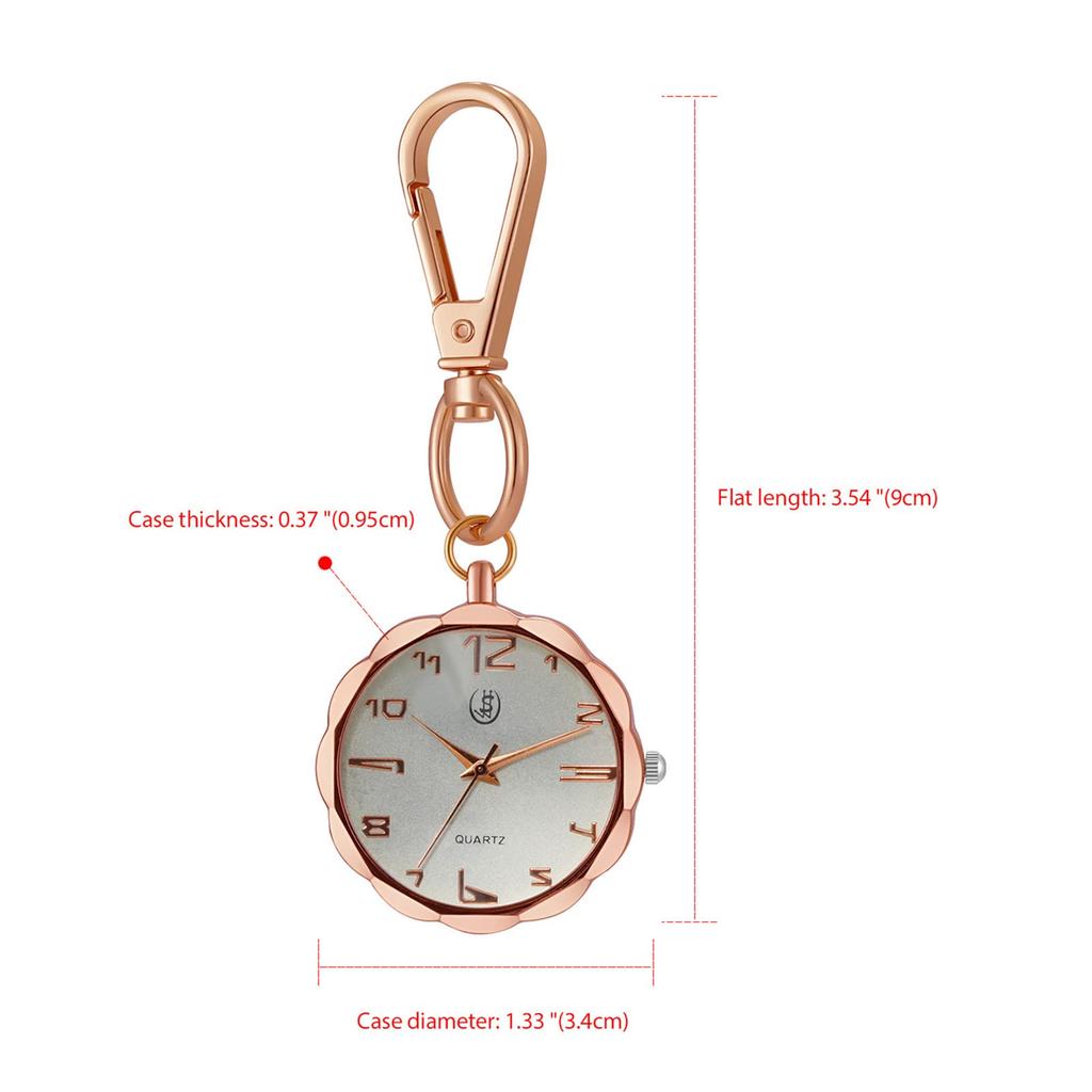 Keychain Watch Clip Carabiner Watch Pocket Watch Ladies Analog Waterproof Rose Gold Fashion Accessory