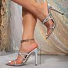 Fashion FHC New Women High Heeled Sandals,Summer Shoes,Slip On Slippers,Open Pointed Toe,Cross Strap,36-42,Silver,Dropship