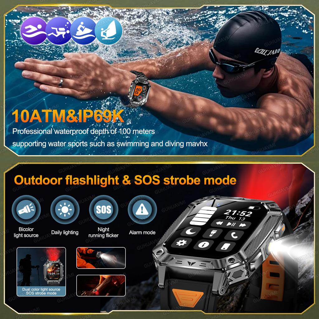 New 1400mAh Battery Smart Watch GPS Path Bluetooth Call 10ATM Waterproof Swim Sport Run Hiking Outdoors Military Smartwatch