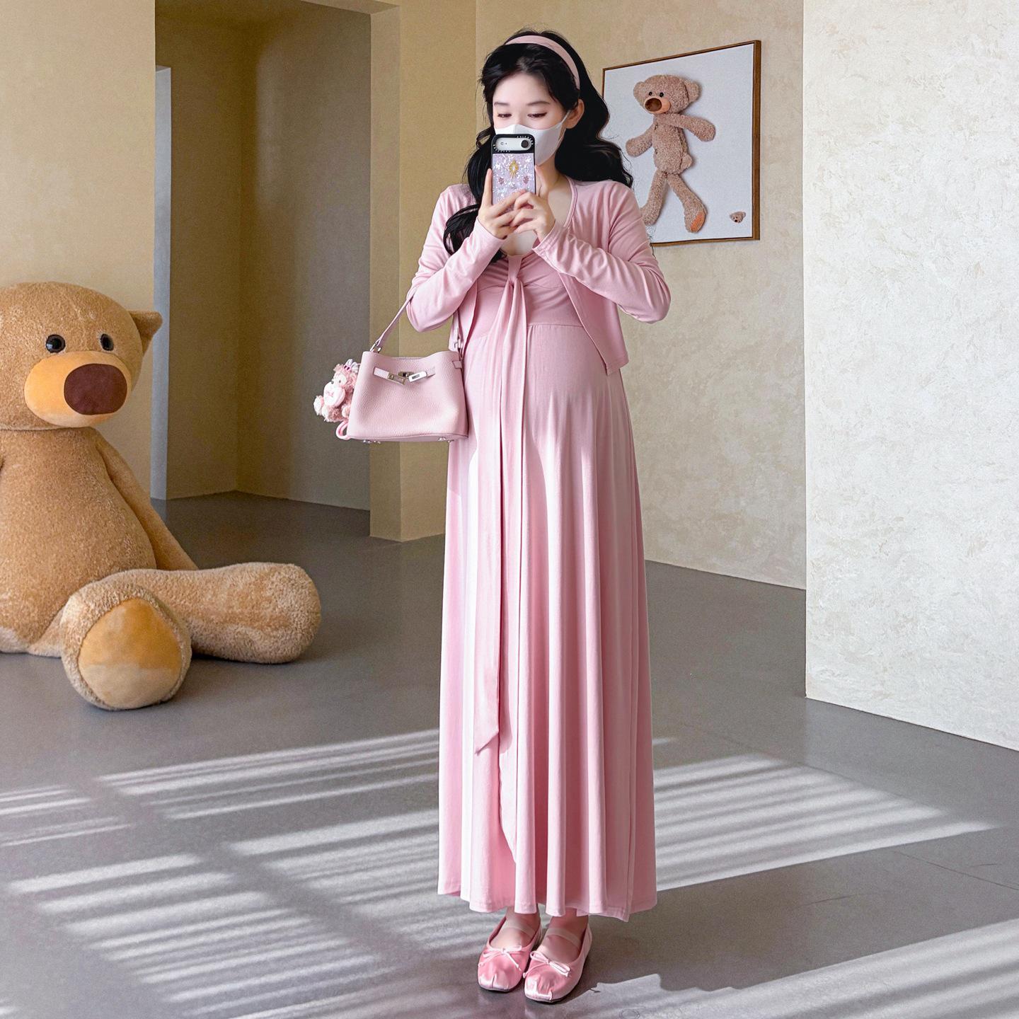 Maternity Bowknot Camisole Dress: 2026 Spring/Summer Pure Desire A-line Skirt with Large Hem M