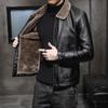 New Winter Leather Jacket for Men's Middle-aged Lapel Plus Velvet Thickened Fur Integrated Large Size Men's Leather Jacket