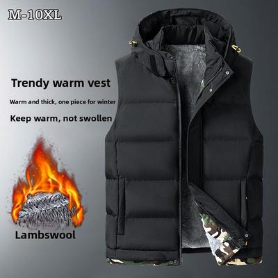 Plus Size Autumn Winter Vest for Men with Detachable Hood Sports Cotton Jacket Lamb Wool Vest Jacket Plus Size Men's Clothing