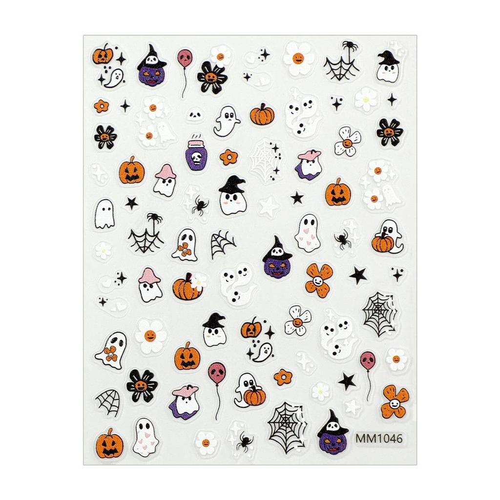 Halloween Cartoon Ghost & Spider Nail Stickers - Cute Internet Celebrity Design with Lip Back Adhesive