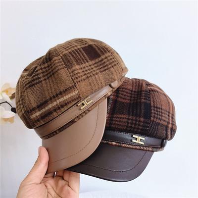 Achteckige Kappe - Handwaschbar, Karierte Baskenmütze im Vintage-Stil für Herbst und Winter - Benötigt keinen Strom oder Federn