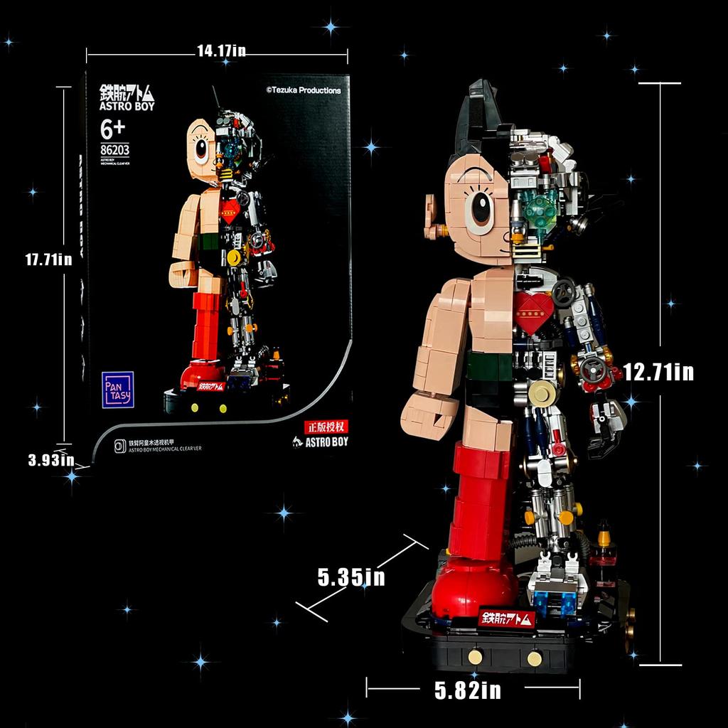 Mrkuriosity Astro Boy Mecha Hračka Stavebnice Sběratelská Mighty Atom Výstavní Detail Ručně vyráběná Mecha Stavebnice Dárek pro Dospělé a Kompatibilní s Lego Stavebnicí,