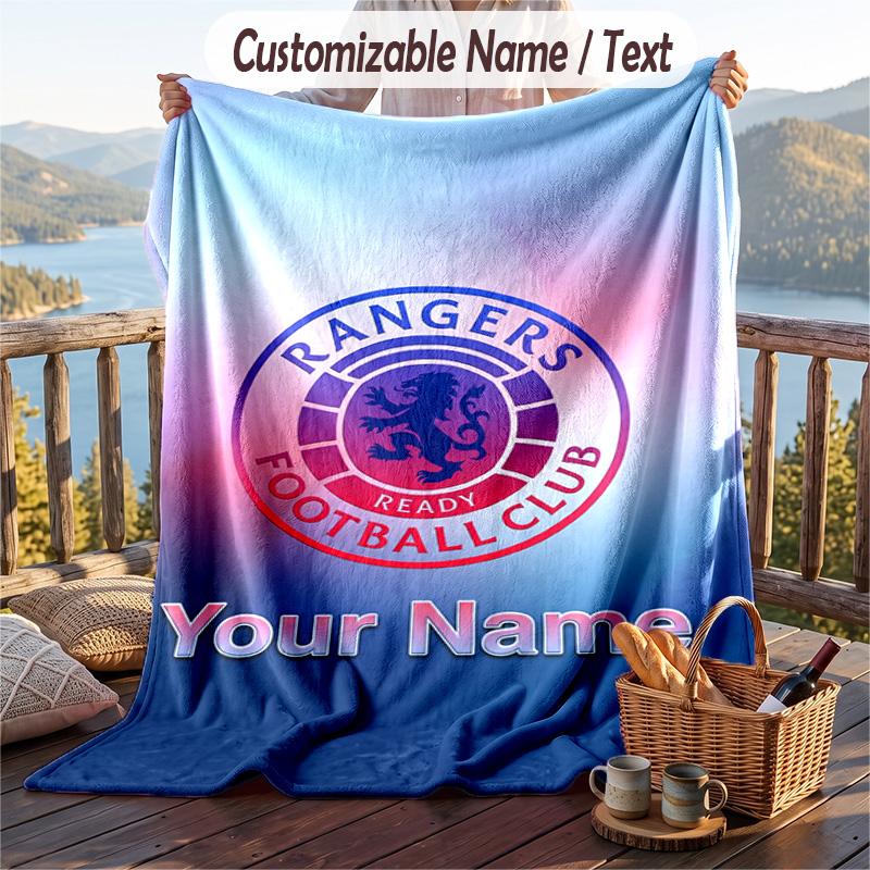 Flannel Blanket Rangers FC Print Custom Name Text Soft Throw for Sofa Bed