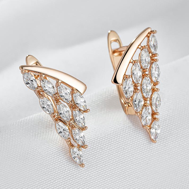 Kienl Full Shiny Natural Zircon Drop Earring For Women  Rose Gold Color Unique Crystal Wing Daily Vintage Jewelry Best Gift