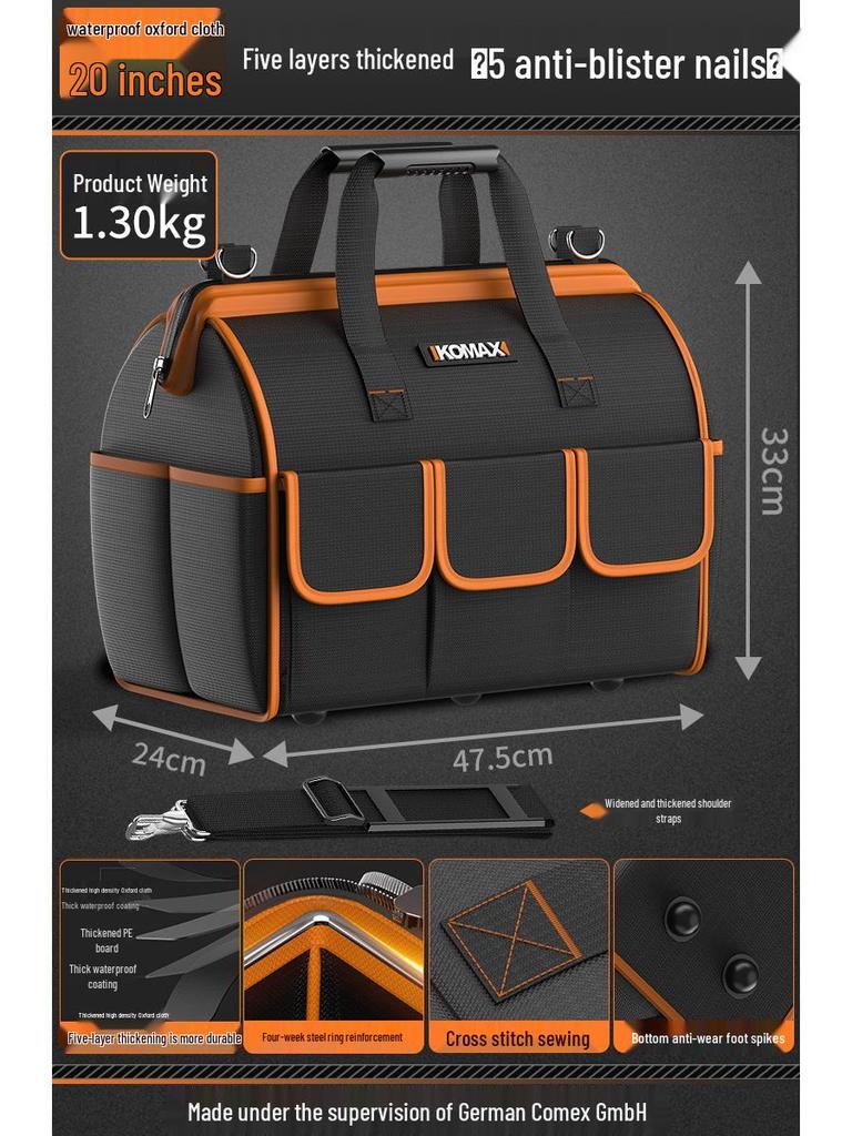 Durable Canvas Toolkit Bag: Portable, Multifunctional Handbag for Electrician Repairs and Storage.