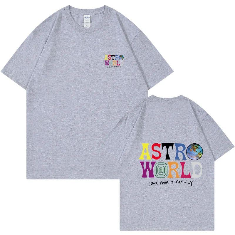 ASTROWORLD T-shirt Look Mom I Can Fly Letter Print Tops Men Women Print Cotton T-shirts Hip Hop Streetwear Tee Unisex