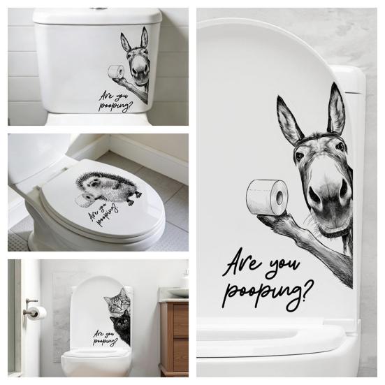 Are You Pooping Toilet Lid Stickers Funny Animals Toilet Seat Tank Lid Cover Decals Removable PVC Wall Sticker for Bathroom Washroom