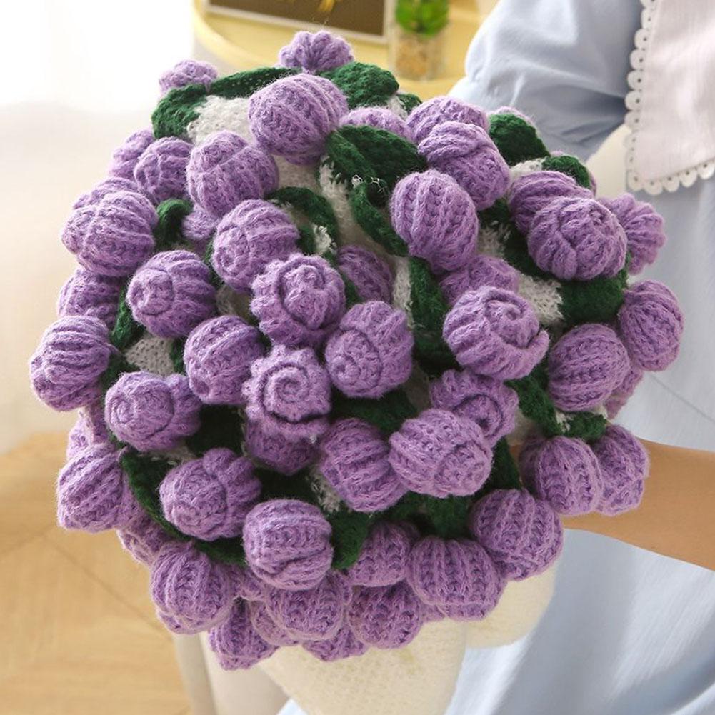 Handmade Crochet Flower Bouquet Rose Bouquet Gift For Valentine's Day Birthday Decorative Eternal Flower Bouquet Home Decoration