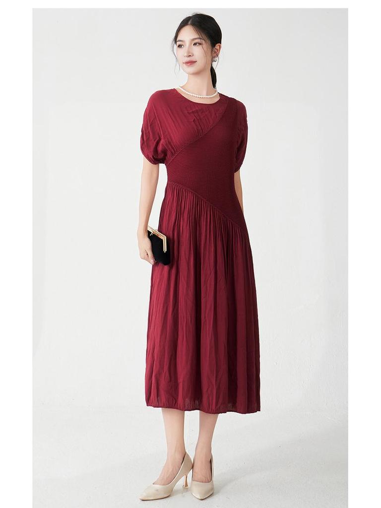 Elegant Summer Pleated Dress - Women's Mid-Length, High-End Design
