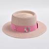 Fashionable Metal XRB Letter Straw Hats for Women Summer Elegant Holidays Boater Hat Outdoor Beach Sun Hat