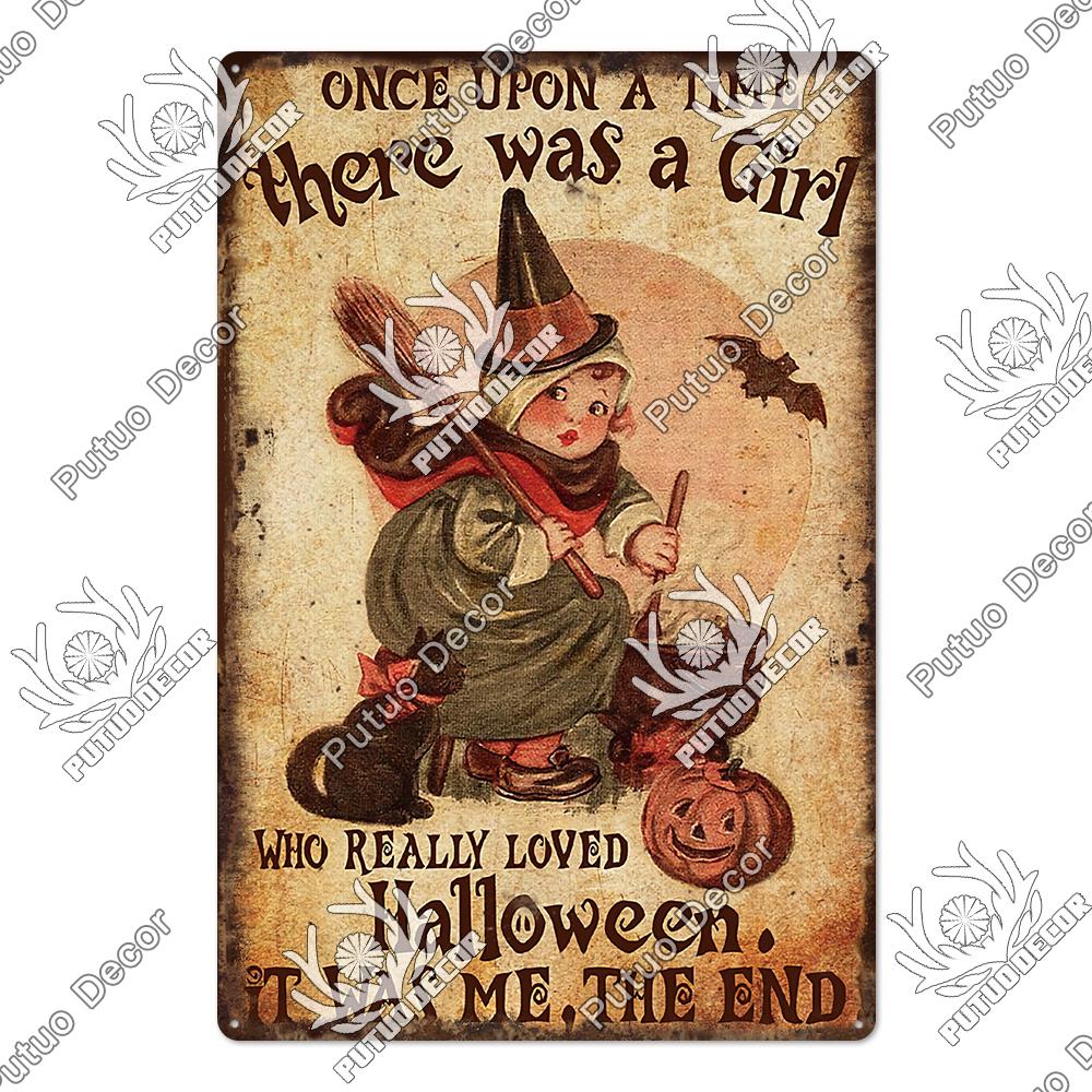 Putuo Decor Halloween Vintage Tin Signs Plaque Metal Plate Retro Poster Wall Art Decoration for Home Bar Living Room Door Yard
